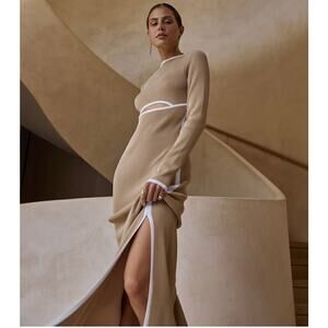 DISSH Binding Wheat Long Sleeve Knit Dress Size Small Cut Out Maxi